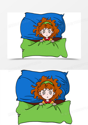 手绘卡通睡不着的女生失眠免抠元素