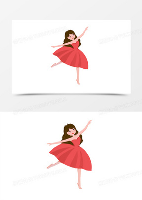 卡通手绘女孩跳舞元素