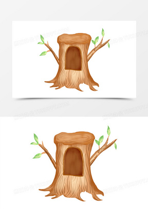 181卡通手绘小动物的树洞素材50手绘水彩绿色大树树洞免抠元素70手绘