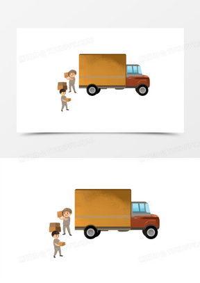 手绘卡通卡车卸货搬运场景素材