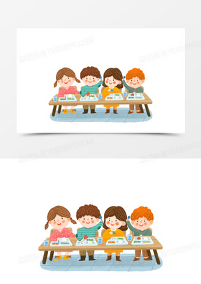 手绘卡通幼儿园一起排排坐免抠元素