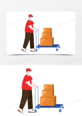 手绘卡通卸货人物元素