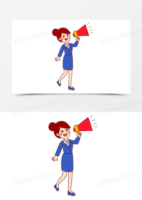 手绘卡通职场办公女生喇叭免抠素材