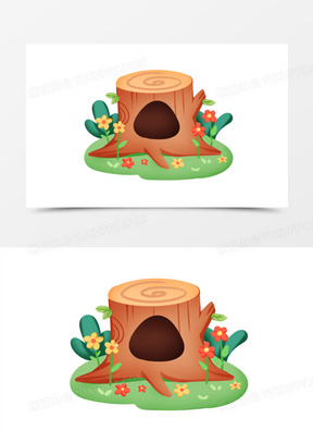 手绘卡通树洞免抠元素