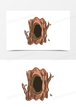 卡通手绘简约树洞落叶免抠元素