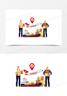 手绘卡通物流国际货运素材