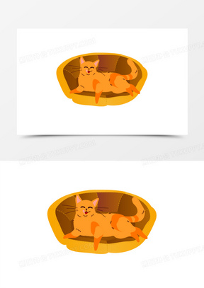 手绘矢量猫猫和猫窝免抠素材