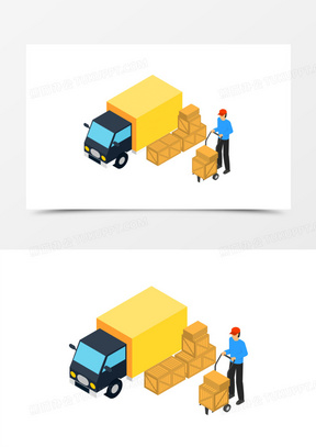 卡通搬运工人卸货画面素材