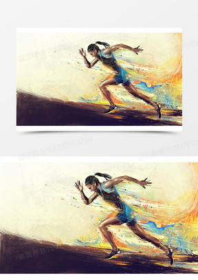 奔跑的女运动员油画海报背景