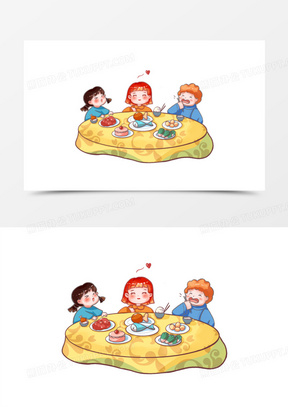 卡通手绘吃饭的小孩素材