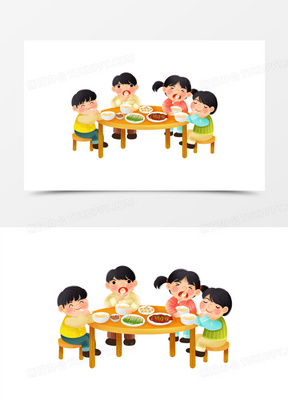手绘插画风儿童吃饭场景元素