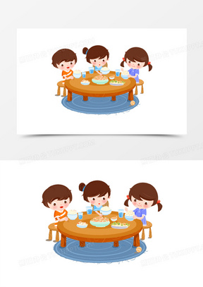 卡通小伙伴小朋友吃饭素材