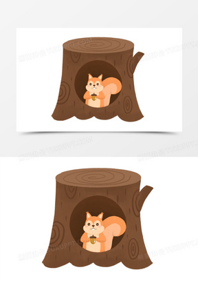 手绘插画风松鼠树洞元素150手绘卡通小松鼠和树洞元素61手绘卡通小