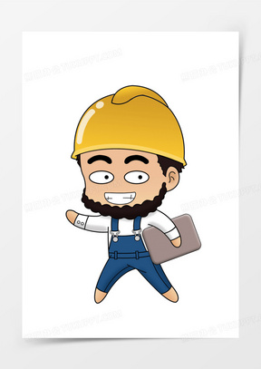 戴安全帽的建筑工人q版人物插画481手绘卡通小清新可爱创意劳动节劳动
