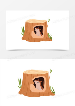 树洞里的动物卡通图片