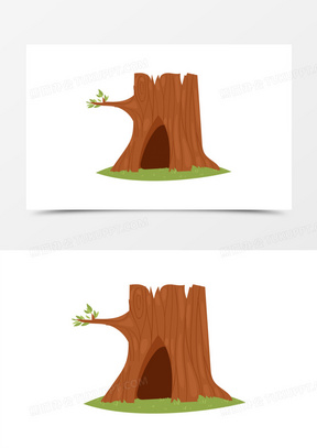 卡通小白熊在积雪的树洞冬眠免抠元素700手绘插画风树洞背景60奇幻