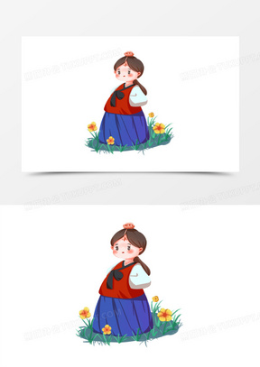 卡通手绘穿韩服的女生元素