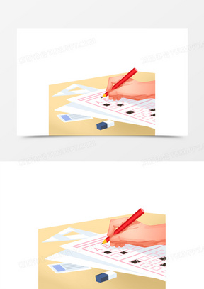 手绘考试做选择题插画元素