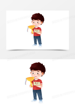 卡通学生获奖场景插画免抠元素620卡通手绘奖杯元素1040手绘卡通团队