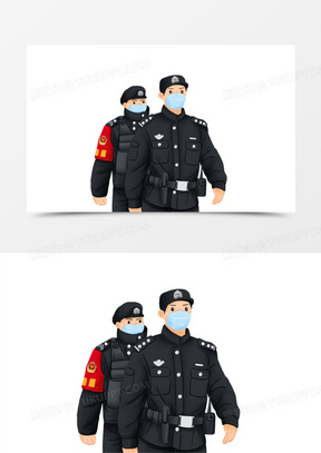 手绘插画风防疫警察巡逻元素