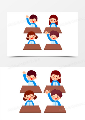 手绘卡通课堂同学举手免抠素材