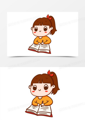 卡通手绘女孩读书做笔记元素
