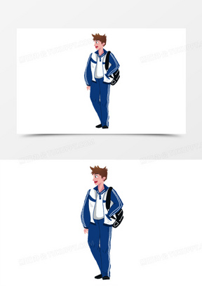 手绘穿校服的男生素材元素