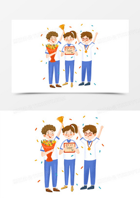 手绘卡通学生获奖场景插画免抠元素
