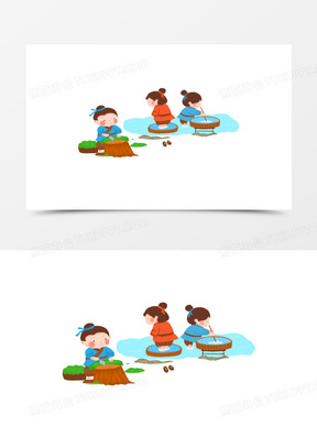 过程素材781卡通手绘古代传统造纸流程元素421卡通手绘传统造纸工序之