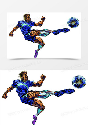 手绘插画蓝色足球运动员欧洲杯