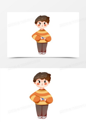 卡通手绘小男孩剪指甲素材