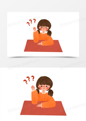 卡通手绘小女孩举手问问题素材