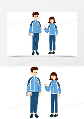 卡通手绘男女同学打招呼素材331青春学生80学生团队631手绘卡通男女