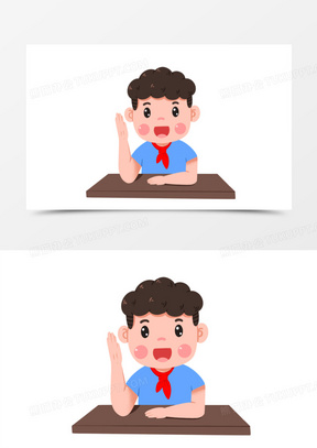 581卡通手绘学生举手提问插画元素451开学课堂2110课堂上积极举手发言