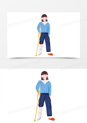 手绘脚部骨折女孩素材