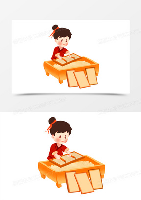 造纸术过程素材781卡通手绘古代传统造纸流程元素421卡通手绘传统造纸