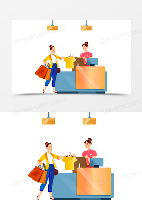 手绘女孩商场买衣服购物素材1053手绘卡通购物狂欢素材61手绘卡通矢量