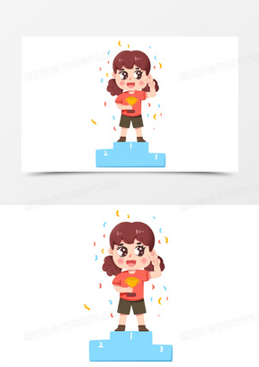 手绘小女孩第一名免抠素材