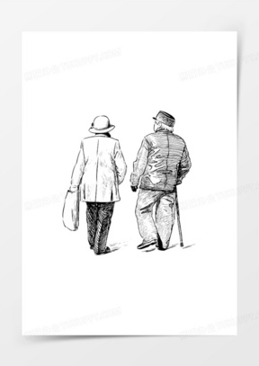 素描画老人背影png