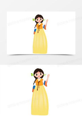 手绘卡通穿韩服的女孩素材