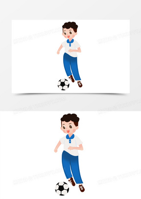 手绘卡通踢球的中学生素材