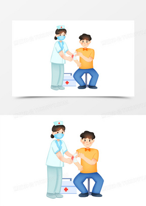 手绘卡通护士给受伤的手肘包扎伤口免抠素材