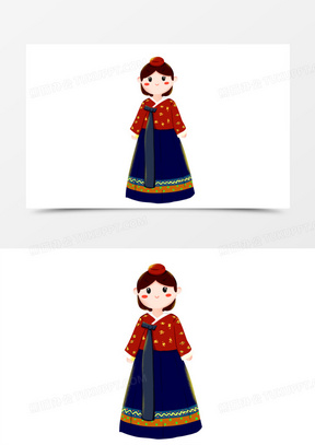 卡通手绘穿韩服的女孩元素