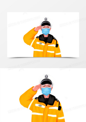 卡通手绘戴口罩敬礼的公职人员素材