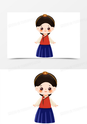 卡通手绘q版韩国女人素材