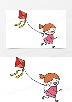 放风筝的小女孩卡通矢量图