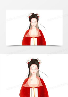 手绘戴面纱的古风美女素材