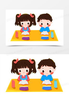卡通手绘小学同桌元素