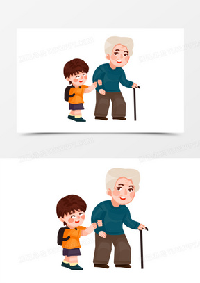 小孩扶老人图画图片