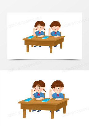 手绘同桌举手插画元素